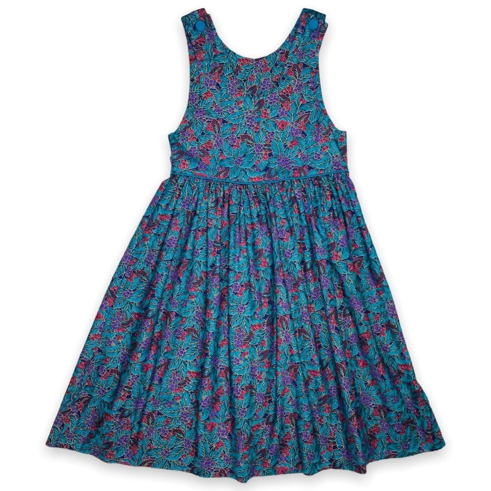 Vintage Judy Lynn Girls Cotton Novelty Grape Print Sleeveless Dress 8 - 10